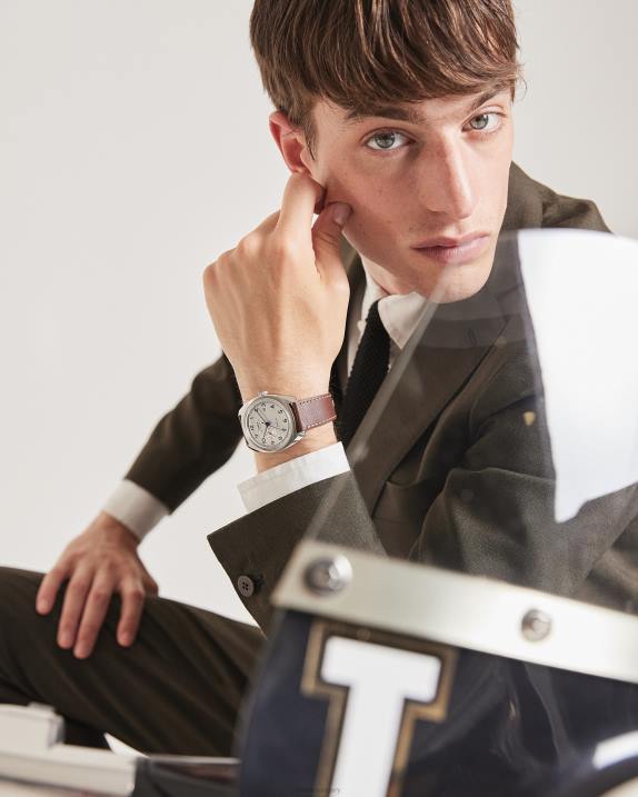 órák | B8NR38 Timex rozsdamentes acél/kék/ezüst tónusú marlin számlapos automata 39 mm-es bőr szíjas óra férfiak