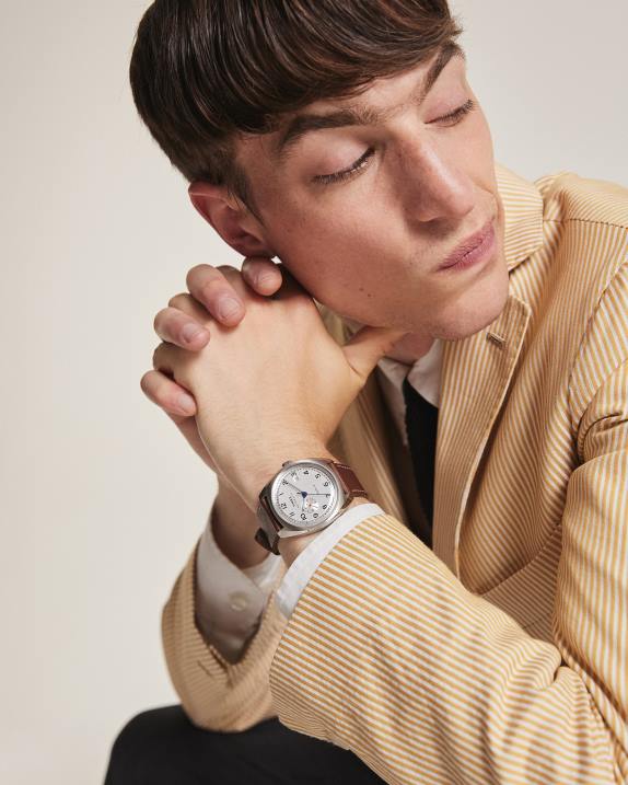 órák | B8NR38 Timex rozsdamentes acél/kék/ezüst tónusú marlin számlapos automata 39 mm-es bőr szíjas óra férfiak