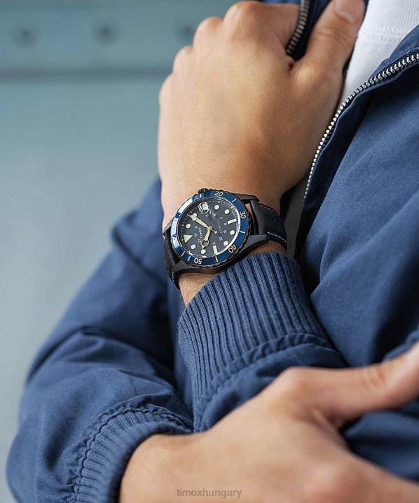 órák | B8NR42 Timex fekete navi xl automata 41mm-es bőr szíjas karóra férfiak