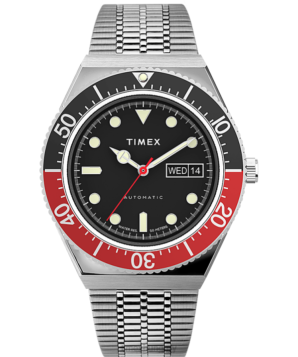 órák | B8NR47 Timex rozsdamentes acél/fekete/piros m79 automata 40mm-es rozsdamentes acél karkötős óra férfiak