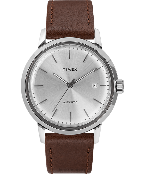 órák | B8NR56 Timex barna/ezüst tónusú marlin automata 40mm-es bőr szíjas óra férfiak