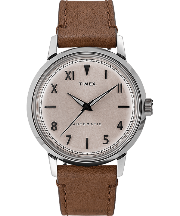 órák | B8NR57 Timex rozsdamentes acél/barna/natúr marlin automata california számlappal 40mm-es bőr szíjas karóra férfiak