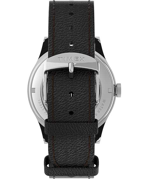 órák | B8NR58 Timex rozsdamentes acél/fekete/ezüst tónusú waterbury hagyományos automata 39 mm-es bőr szíjas karóra férfiak