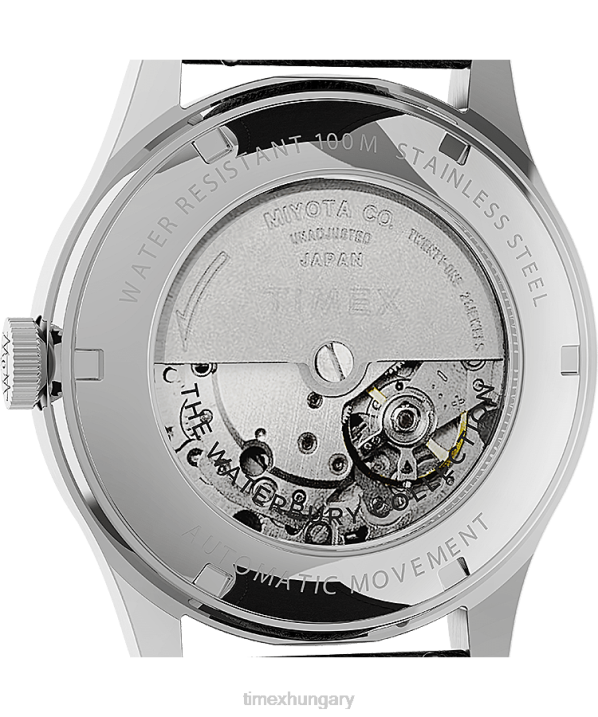 órák | B8NR58 Timex rozsdamentes acél/fekete/ezüst tónusú waterbury hagyományos automata 39 mm-es bőr szíjas karóra férfiak