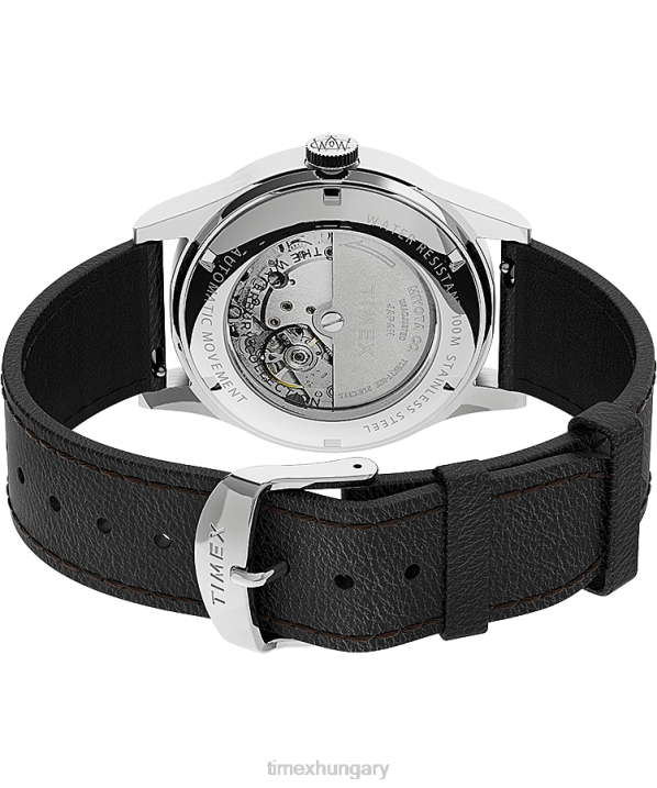 órák | B8NR58 Timex rozsdamentes acél/fekete/ezüst tónusú waterbury hagyományos automata 39 mm-es bőr szíjas karóra férfiak