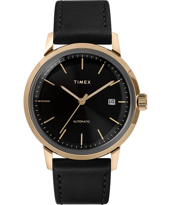 órák | B8NR59 Timex fekete/arany tónusú marlin automata 40mm-es bőr szíjas óra férfiak
