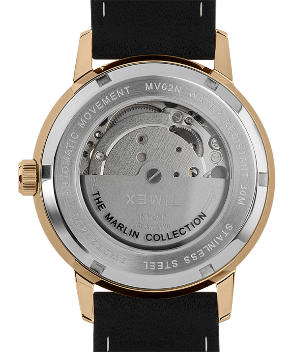 órák | B8NR59 Timex fekete/arany tónusú marlin automata 40mm-es bőr szíjas óra férfiak
