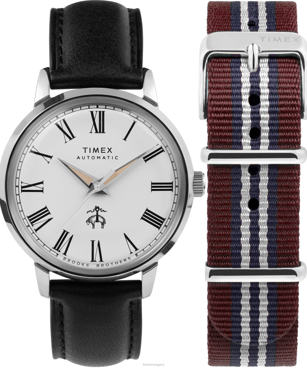órák | B8NR174 Timex x rozsdamentes acél/fekete/krémszínű brooks brothers marlin automata 38mm-es bőrszíj és szövetszíj készlet férfiak