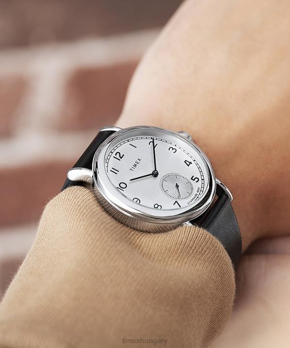 órák | B8NR180 Timex ezüst tónusú/fekete normál almásodperc alatti 40 mm-es almabőr szíjas óra férfiak