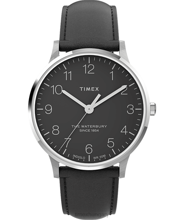órák | B8NR181 Timex rozsdamentes acél/fekete Waterbury klasszikus 40 mm-es bőr szíjas karóra férfiak