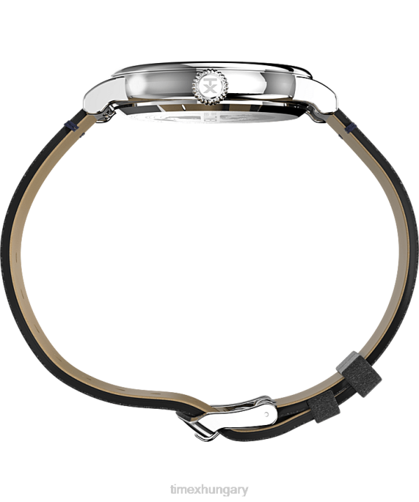 órák | B8NR193 Timex ezüst tónusú/fekete/kék szabványos 40 mm-es környezetbarát bőr szíjas óra férfiak