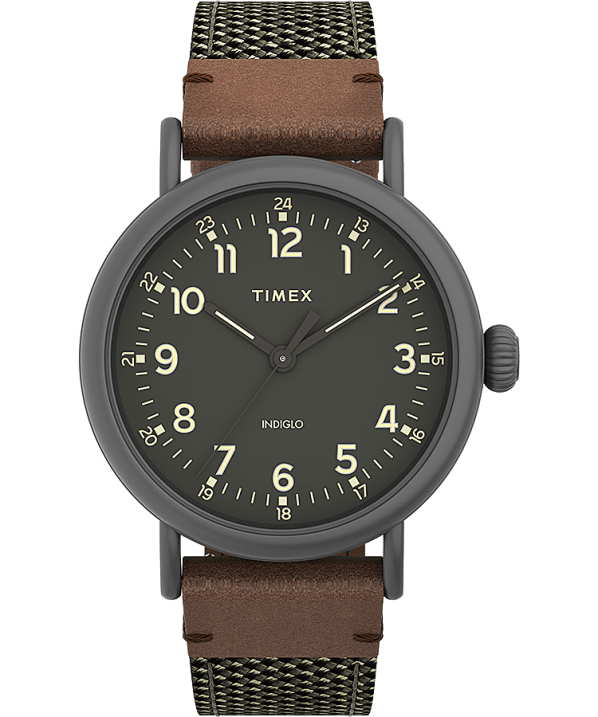 órák | B8NR199 Timex gunmetal/zöld szabványos 40 mm-es szövet és bőr szíjas óra férfiak