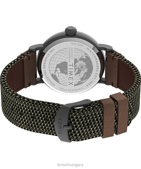 órák | B8NR199 Timex gunmetal/zöld szabványos 40 mm-es szövet és bőr szíjas óra férfiak