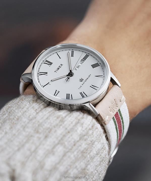 órák | B8NR205 Timex rozsdamentes acél/fehér/szürke waterbury klasszikus 40mm-es vegyes anyagú szíjas karóra férfiak
