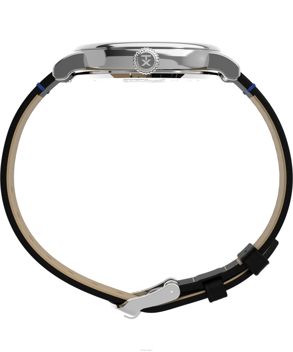 órák | B8NR208 Timex ezüst tónusú/fekete/kék szabványos x földimogyoró 40 mm-es bőrszíjas karóra snoopy beosztással férfiak