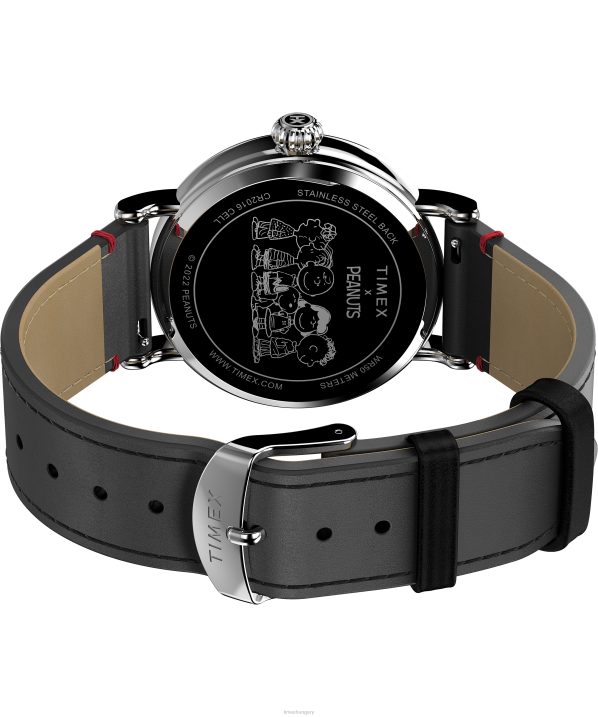 órák | B8NR210 Timex ezüst tónusú/fekete/piros standard x peanuts snoopy ünnepi 40 mm-es bőrszíjas karórával férfiak