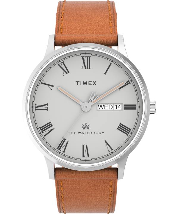 órák | B8NR212 Timex rozsdamentes acél/barna/szürke Waterbury klasszikus 40 mm-es bőr szíjas karóra férfiak