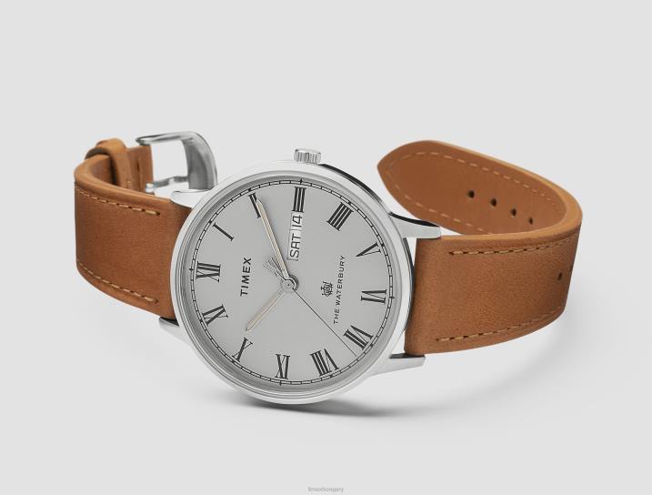 órák | B8NR212 Timex rozsdamentes acél/barna/szürke Waterbury klasszikus 40 mm-es bőr szíjas karóra férfiak