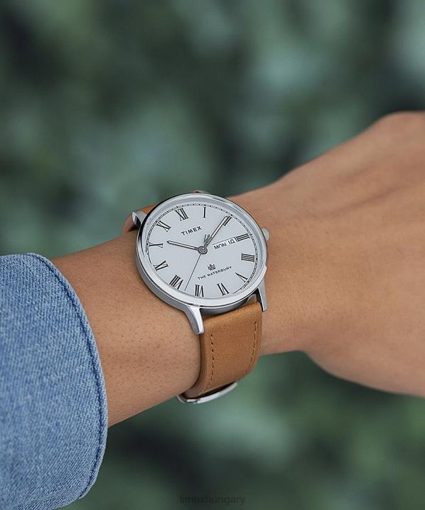órák | B8NR212 Timex rozsdamentes acél/barna/szürke Waterbury klasszikus 40 mm-es bőr szíjas karóra férfiak