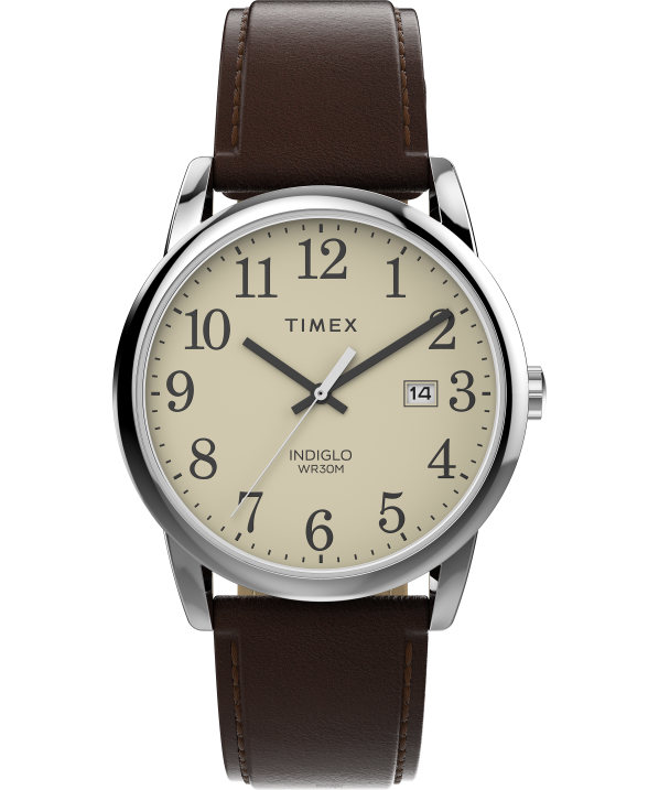 órák | B8NR215 Timex ezüst tónusú/barna/krémes Easy Reader 38mm egyszeri állítható bőr szíjas óra férfiak