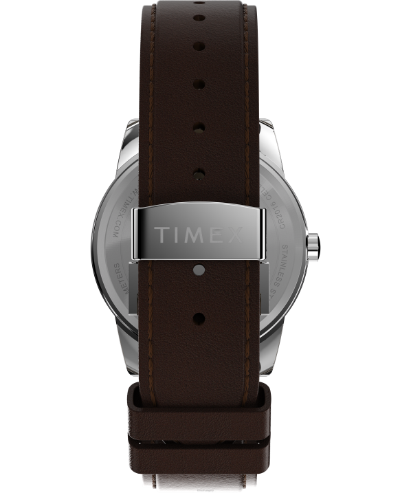 órák | B8NR215 Timex ezüst tónusú/barna/krémes Easy Reader 38mm egyszeri állítható bőr szíjas óra férfiak