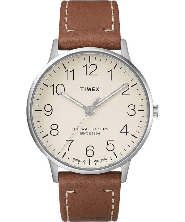 órák | B8NR221 Timex rozsdamentes acél/barna/krém Waterbury klasszikus 40 mm-es bőr szíjas karóra férfiak