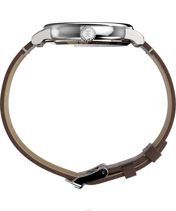 órák | B8NR225 Timex ezüst tónusú/barna/barna standard x peanuts snoopy at the beach 40mm-es bőrszíjas karórával férfiak