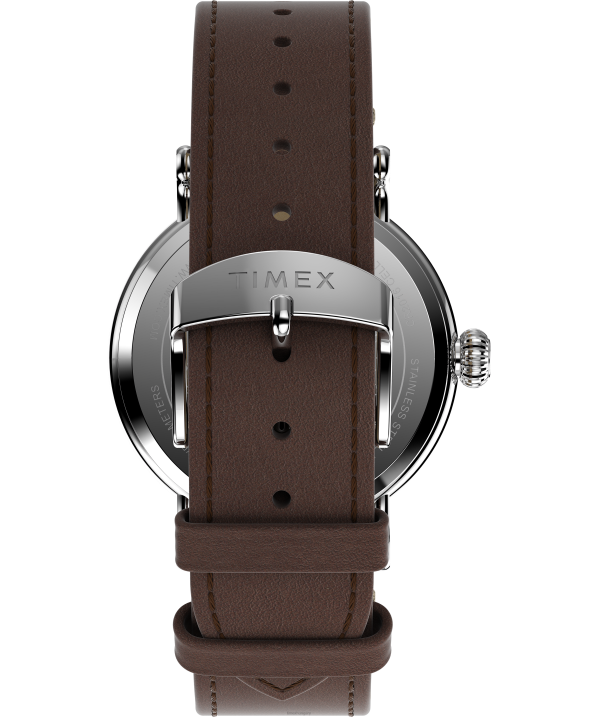 órák | B8NR225 Timex ezüst tónusú/barna/barna standard x peanuts snoopy at the beach 40mm-es bőrszíjas karórával férfiak