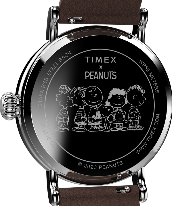 órák | B8NR225 Timex ezüst tónusú/barna/barna standard x peanuts snoopy at the beach 40mm-es bőrszíjas karórával férfiak