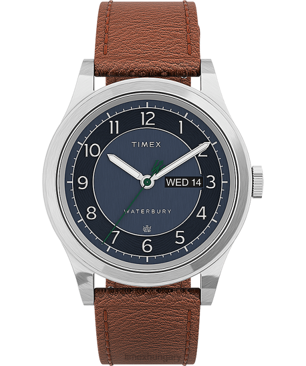 órák | B8NR227 Timex rozsdamentes acél/barna/kék Waterbury hagyományos nappali 39 mm-es bőr szíjas karóra férfiak