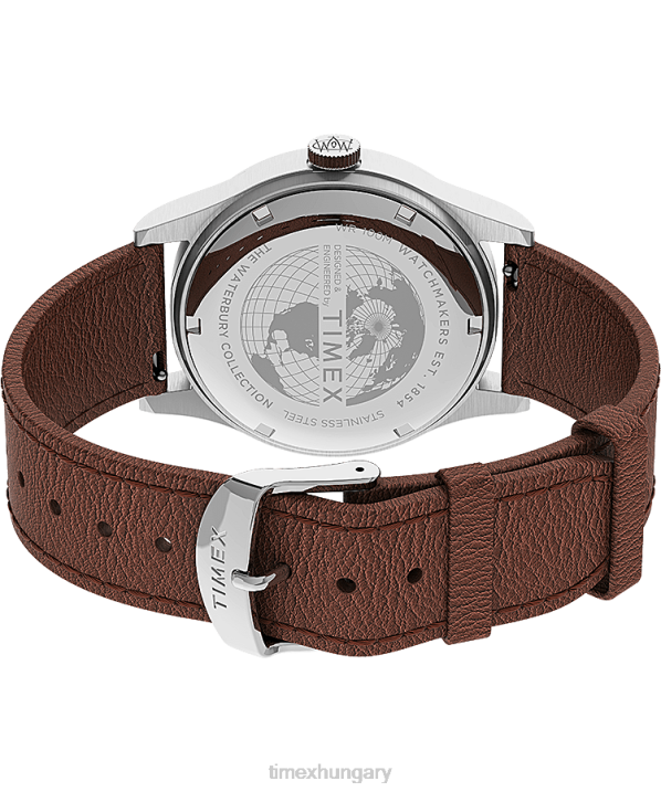 órák | B8NR227 Timex rozsdamentes acél/barna/kék Waterbury hagyományos nappali 39 mm-es bőr szíjas karóra férfiak