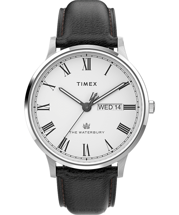 órák | B8NR229 Timex rozsdamentes acél/fekete/fehér waterbury klasszikus nappali/randevús 40mm-es bőr szíjas karóra férfiak