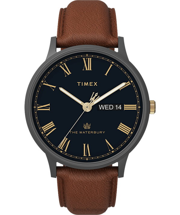 órák | B8NR230 Timex gunmetal/barna/kék waterbury klasszikus nappali/randevús 40mm-es bőr szíjas karóra férfiak