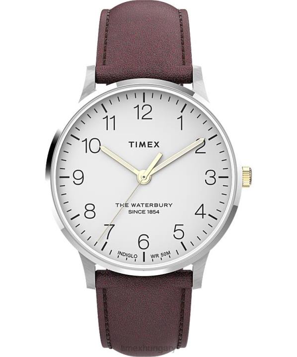 órák | B8NR231 Timex rozsdamentes acél/fehér Waterbury klasszikus 40 mm-es bőr szíjas karóra férfiak