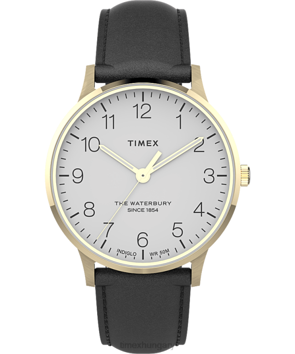 órák | B8NR233 Timex arany tónusú/fekete/fehér Waterbury klasszikus 40 mm-es bőr szíjas karóra férfiak