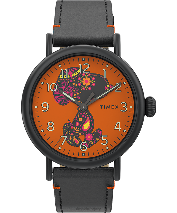 órák | B8NR236 Timex fekete/narancs szabványos x földimogyoró snoopy dia de los muertos 40 mm-es bőrszíjas karórával férfiak