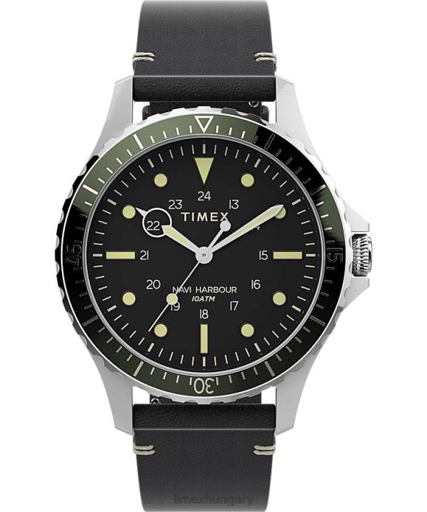 órák | B8NR116 Timex rozsdamentes acél/fekete/zöld navi xl 41mm-es bőr szíjas karóra férfiak