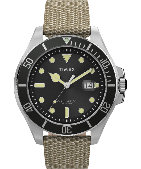 órák | B8NR117 Timex ezüst tónusú/barna/fekete Harbourside Coast 43 mm-es szövetszíjas karóra férfiak