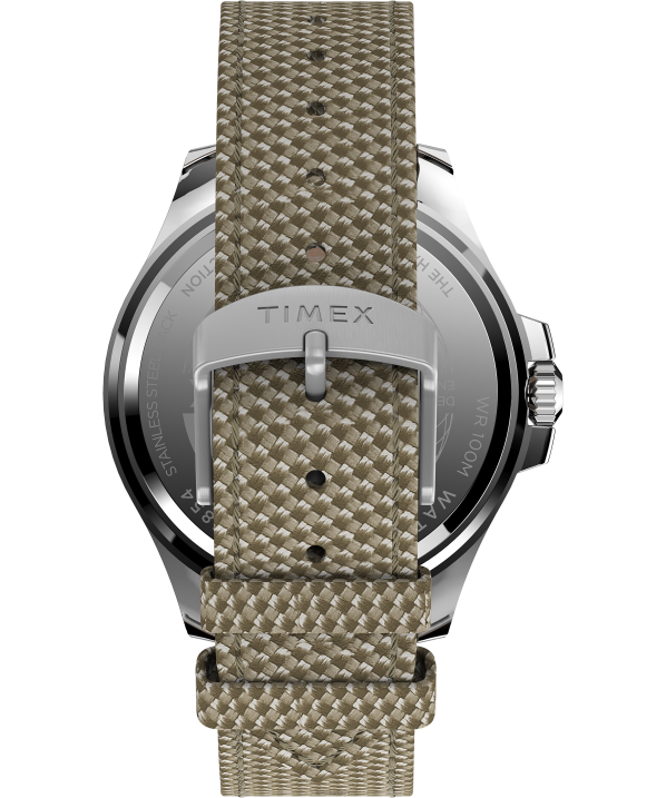 órák | B8NR117 Timex ezüst tónusú/barna/fekete Harbourside Coast 43 mm-es szövetszíjas karóra férfiak