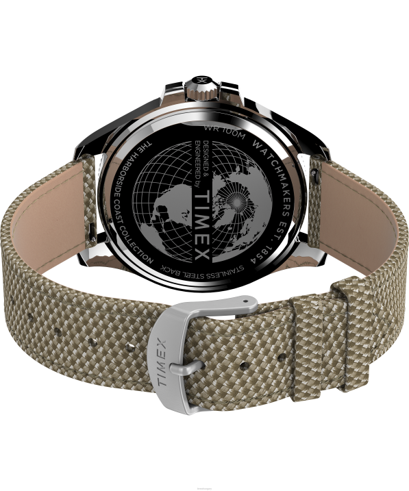 órák | B8NR117 Timex ezüst tónusú/barna/fekete Harbourside Coast 43 mm-es szövetszíjas karóra férfiak