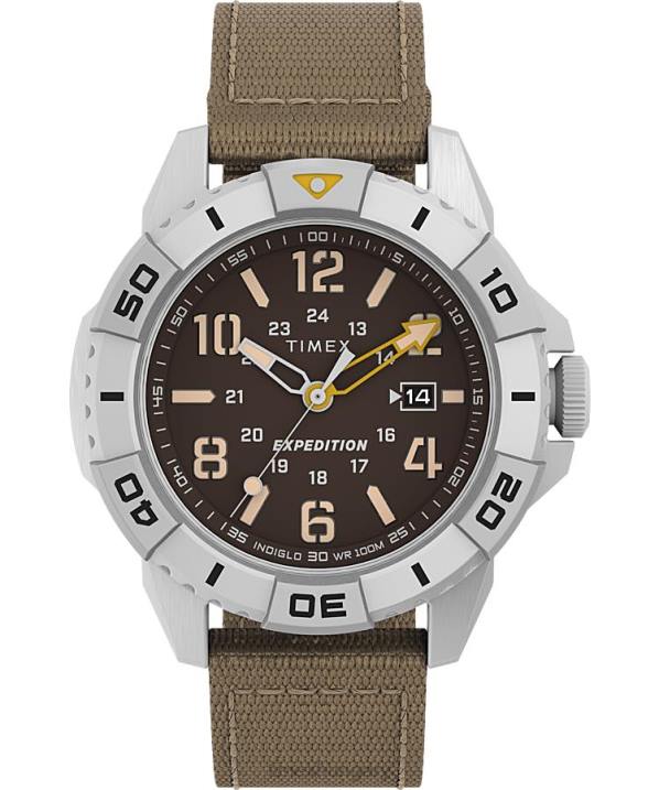 órák | B8NR125 Timex ezüst tónusú/barna/barna expedition north ridge 42mm-es újrahasznosított anyagokból készült szövet szíjas óra férfiak