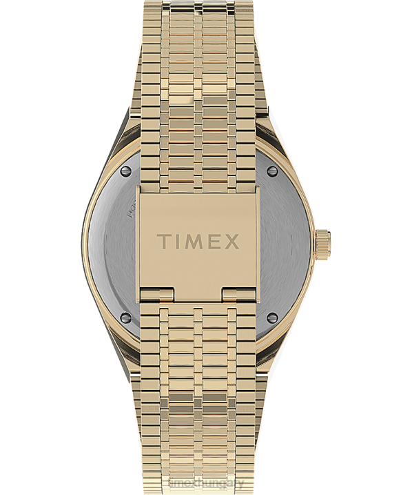 órák | B8NR127 Q Timex arany tónusú/rozsdamentes acél/kék újrakiadás 38mm-es rozsdamentes acél karkötős óra férfiak