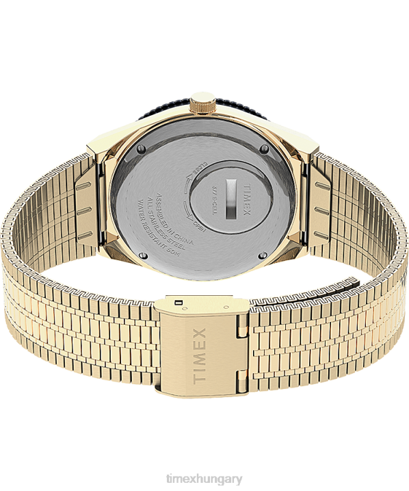 órák | B8NR127 Q Timex arany tónusú/rozsdamentes acél/kék újrakiadás 38mm-es rozsdamentes acél karkötős óra férfiak