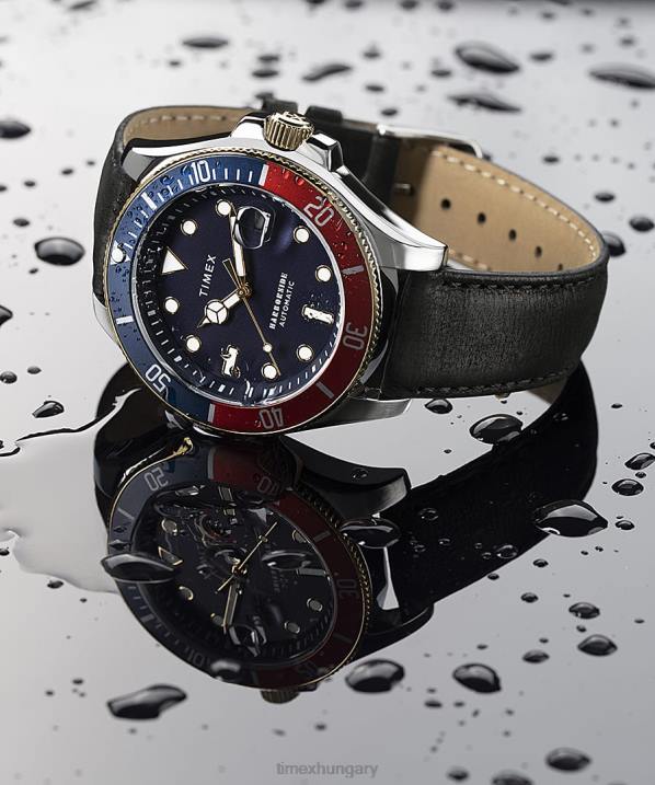 órák | B8NR129 Timex kéttónusú/barna/kék/egyéb Harbourside Coast automata 43mm-es bőrszíjas óra férfiak
