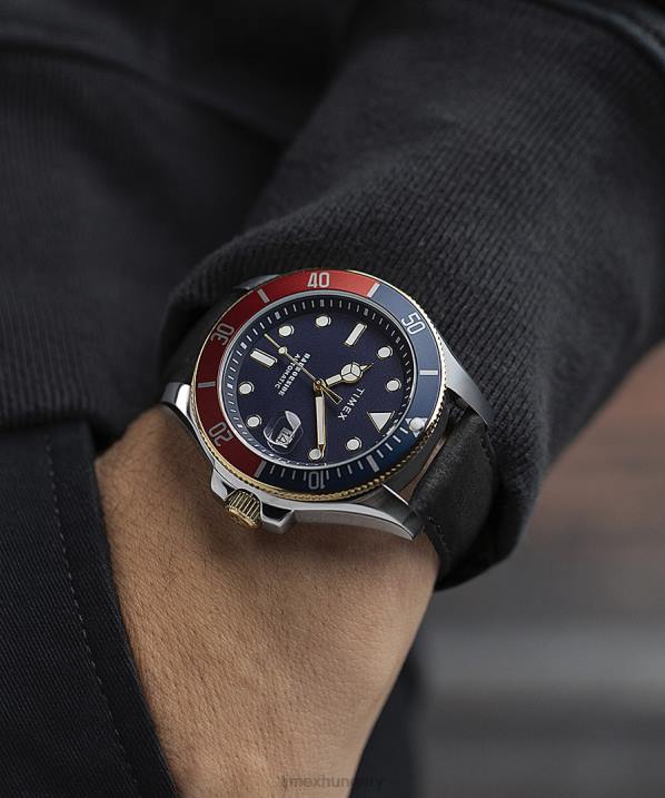 órák | B8NR129 Timex kéttónusú/barna/kék/egyéb Harbourside Coast automata 43mm-es bőrszíjas óra férfiak