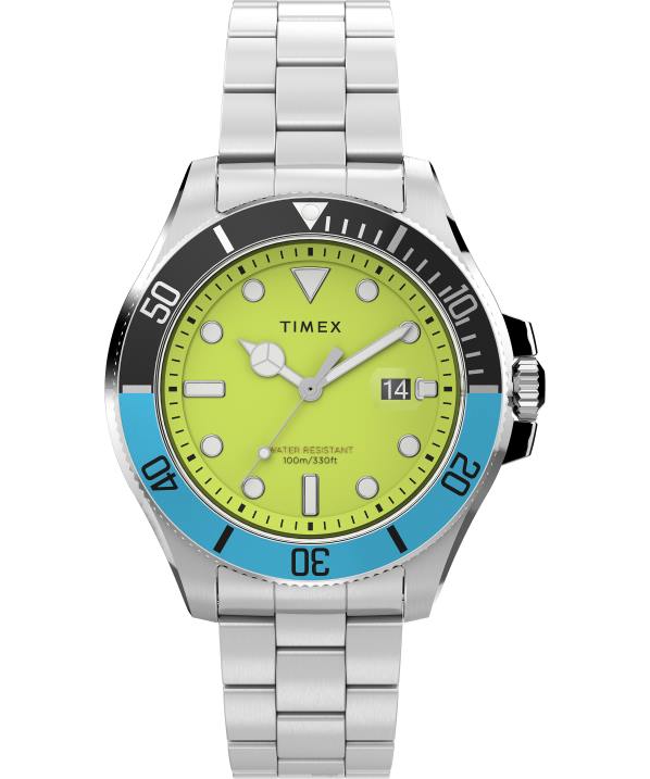 órák | B8NR133 Timex rozsdamentes acél/zöld Harbourside coast 43 mm-es rozsdamentes acél karkötő karóra férfiak