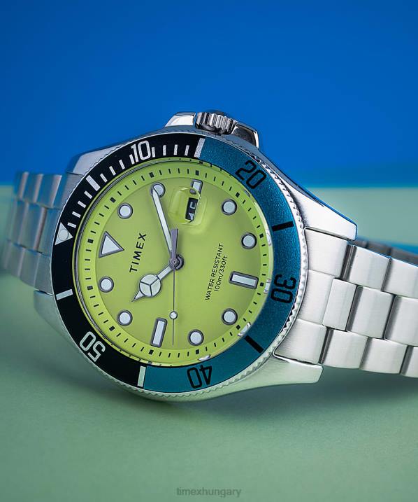 órák | B8NR133 Timex rozsdamentes acél/zöld Harbourside coast 43 mm-es rozsdamentes acél karkötő karóra férfiak