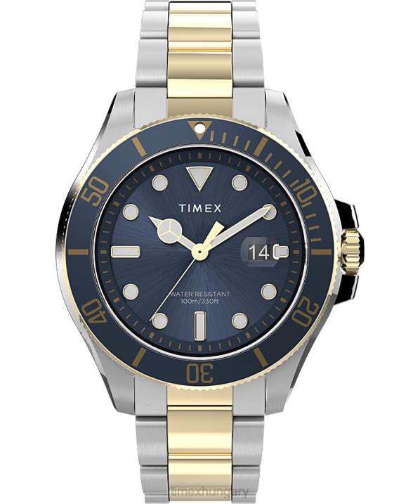 órák | B8NR134 Timex kék/kéttónusú Harbourside coast 43 mm-es rozsdamentes acél karkötő karóra férfiak