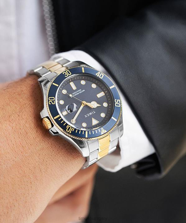 órák | B8NR134 Timex kék/kéttónusú Harbourside coast 43 mm-es rozsdamentes acél karkötő karóra férfiak