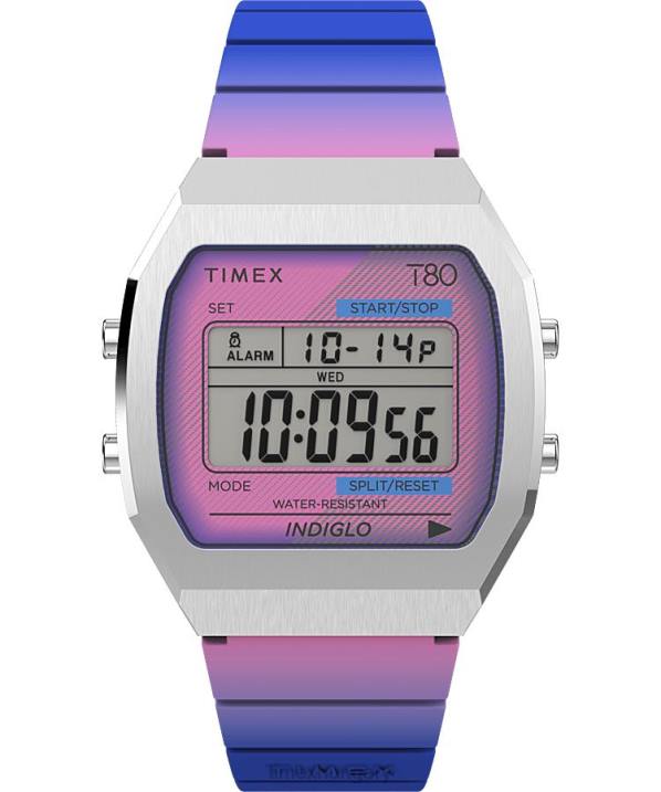 órák | B8NR256 Timex rozsdamentes acél/lila t80 acél 36 mm-es műgyanta szíjas óra férfiak
